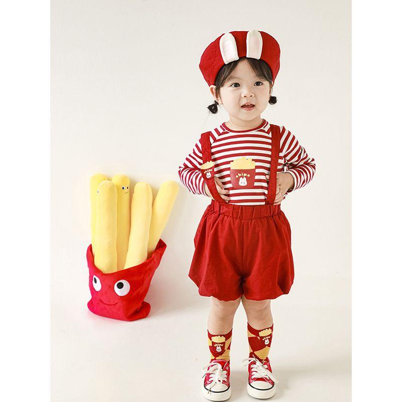 子供服 女の子用 セットアップ 秋物 ストライプ Tシャツ パンツ 上下セット カートゥーン ウサギ 刺繍..