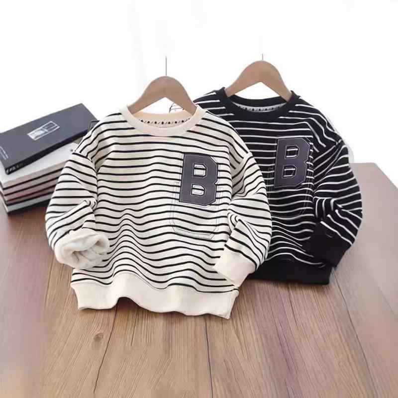 子供用トレーナー 長袖丸首シャツ ボーイズ ガールズ 韓国風 ストライプ柄 アルファベット柄 ミルク繊維 春秋 冬 110 120 130 140 150 160 170 ホワイト ブラック(4)