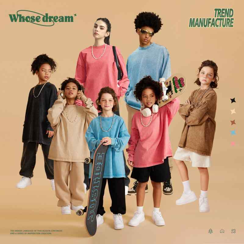 Tシャツ 親子 ペアルック 子供 大人 無地 綿100% 長袖 Tシャツ カットソー 美式 カジュアル 春秋 カー..