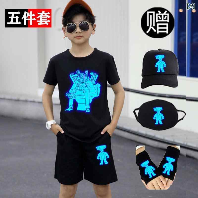 子供用Tシャツ パンツ 上下セット 春夏 半袖 カートゥーン プリント モーダル 男の子 キッズ ボーイズ 120 130 140 XS S M L(4)