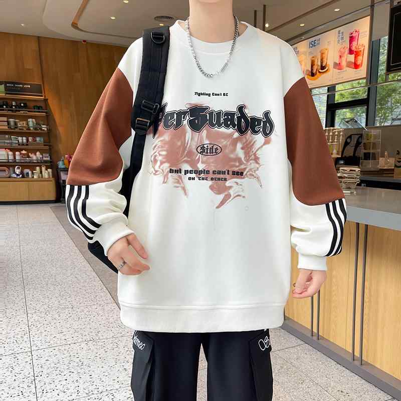 Tシャツ メンズ 長袖 トップス カットソー プリント 春秋 ティーンエイジャー 高校生 大学生 ルーズフ..