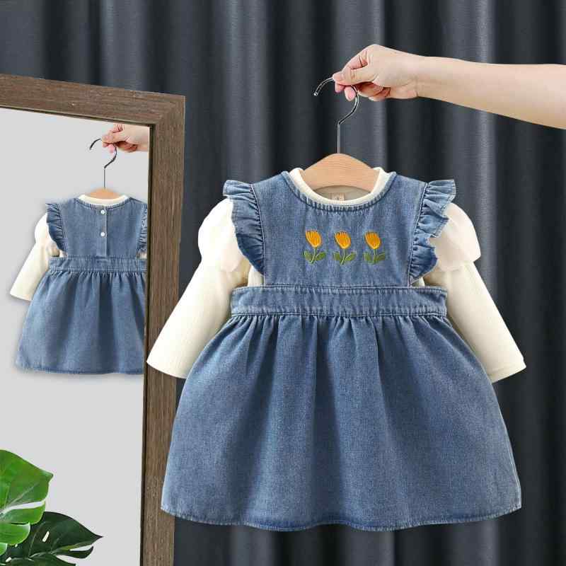 子供服 女の子 デニム ジャンパースカート Tシャツ 2点 セット 春秋 幼児 ワンピース 花柄 かわいい 73..