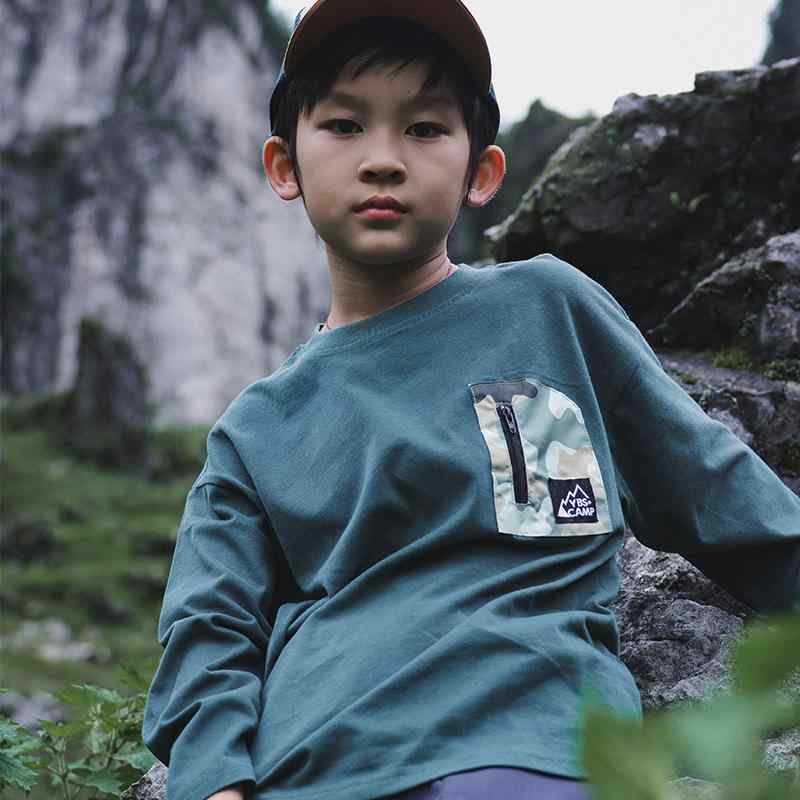 Tシャツ キッズ 男の子 長袖 トップス 山系 カジュアル 迷彩柄 ポケット付き コットン 吸湿速乾 ブラッ..