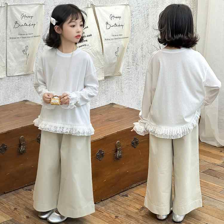 Tシャツ ガールズ 女の子 長袖 春秋 レース 花柄 フリル トップス 子供服 130 140 150 160 170cm かわ..