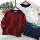 Tシャツ キッズ 男女兼用 子供服 長袖 丸首 無地 春秋 綿100% カットソー トップス 普段着 通学着 110-160cm ホワイト ワインレッド 紺(x6)(4)