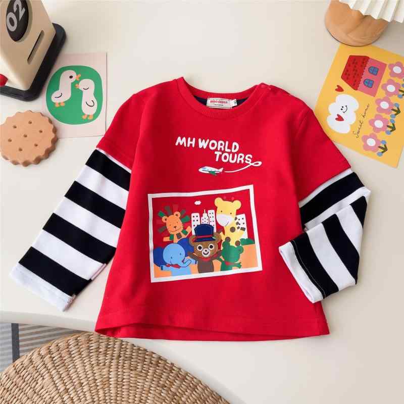 Tシャツ キッズ 男女兼用 子供服 長袖 コットン トップス 春秋 春夏 旅行 ストライプ アニマル プリント 90cm 100cm 110cm 120cm 130cm(4)