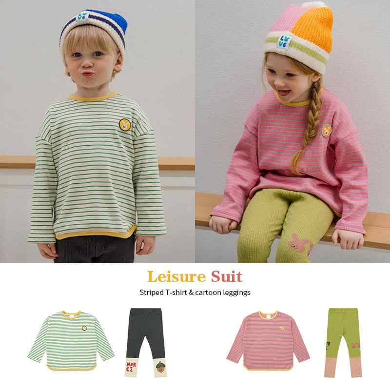 子供用セットアップ キッズ 長袖Tシャツ ズボン 上下2点セット ボーダー柄 アニマルプリント カットソ..