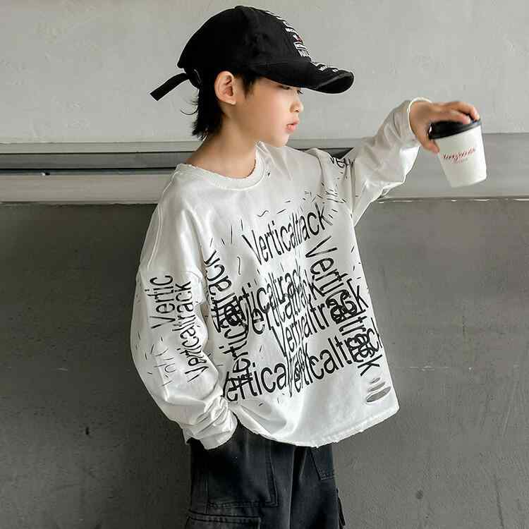 Tシャツ 男の子 キッズ 長袖トップス アルファベット 落書き カジュアル 韓国風 子供服 春秋用 カット..