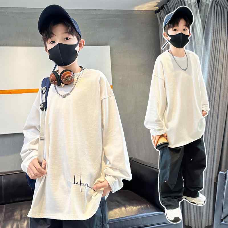 Tシャツ キッズ 男の子 長袖 トップス 子供服 春物 コットン100％ ゆったり おしゃれ 普段着 通学着 120cm 130cm 140cm 150cm 160cm 170cm ホワイト