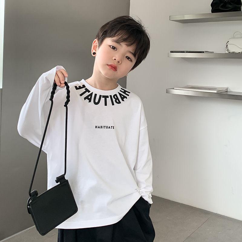 Tシャツ キッズ 男の子 子供服 長袖 春秋 綿100% トップス カットソー ボーイズ クルーネック 吸湿速乾 普段着 通学着 100cm 110cm 120cm 130cm 140cm 150cm 160cm ブラック ホワイト