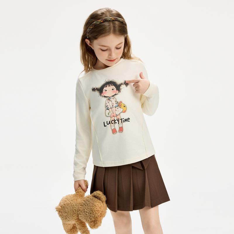 Tシャツ ガールズ 春秋 子供用 長袖 綿混紡 やわらか 丸首 トップス 普段着 ホワイト