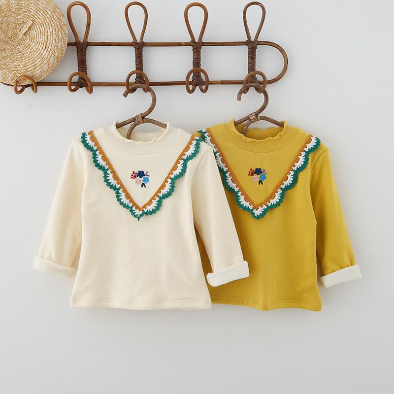 Tシャツ ガールズ 裏起毛 花柄 刺繍 長袖 トップス 子供服 90cm 100cm 110cm 120cm 130cm 冬 暖か かわ..