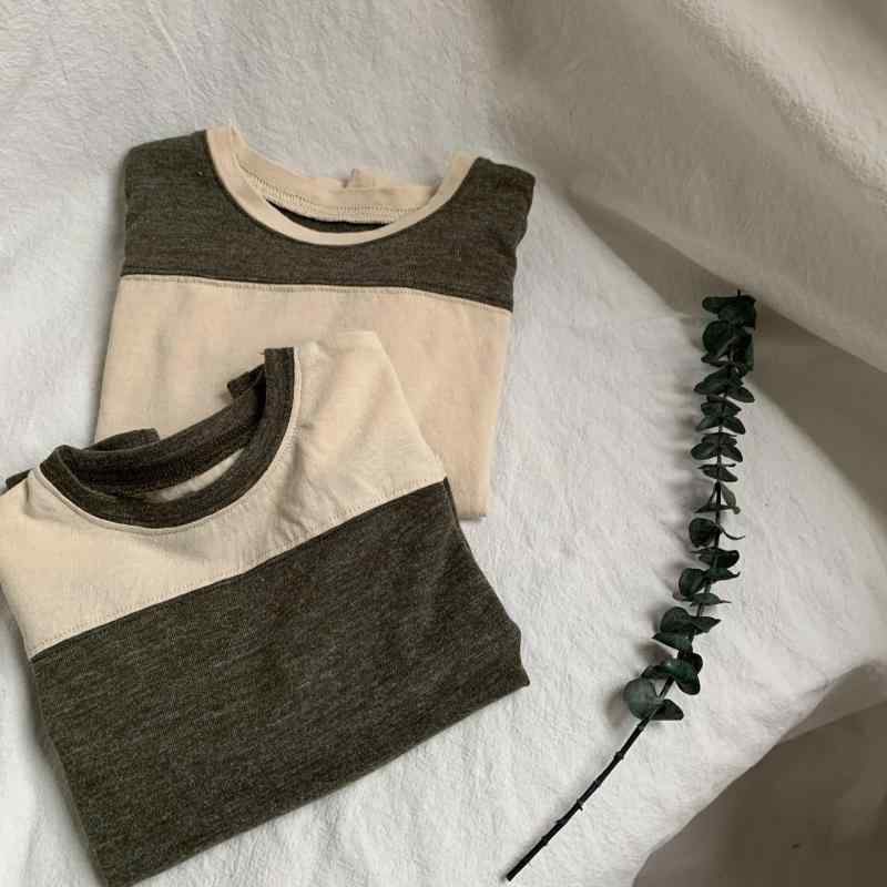 Tシャツ キッズ 男女兼用 長袖Tシャツ 切り替え コットン100% ミリタリーグリーン ベージュ 普段着 通..
