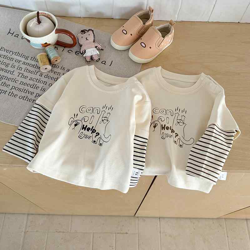 Tシャツ キッズ 長袖 春秋 ベビー 子供服 赤ちゃん 丸首 ボーダー トップス カットソー 綿100% 70 80 90 100・カテゴリ: Tシャツ・スタイル: 韓国風・対象: 男女兼用、ベビー・幼児・袖丈: 長袖・柄: ストライプ、キャラクター・素材: 綿96%、スパンデックス4%・ネックライン: ラウンドネック・機能: 吸湿、速乾・カラー: コーヒーカラーストライプ、ブラックストライプ・サイズ: 73cm、80cm、85cm、90cm、100cm・その他: 柔らかい加工