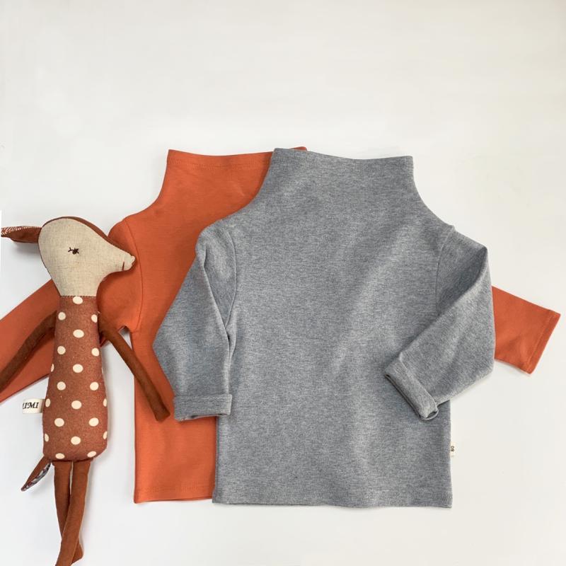 Tシャツ キッズ 男女兼用 子供服 秋冬 北欧風 綿100% 長袖 ハイネック 無地 あったか インナー トップ..