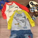 Tシャツ キッズ 長袖 春秋 子供服 かわいい 綿100% 切り替え グラフィックプリント カットソー トップス 90cm 100cm 110cm 120cm 130cm 140cm(x3)(4)