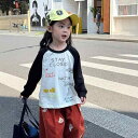 子供服 Tシャツ 長袖 春秋 男女兼用 日系 切り替え バイカラー トップス カットソー 子供 幼児 普段着 かわいい コットン 90 100 110 120 130 140 150 グリーン ブラック(4)