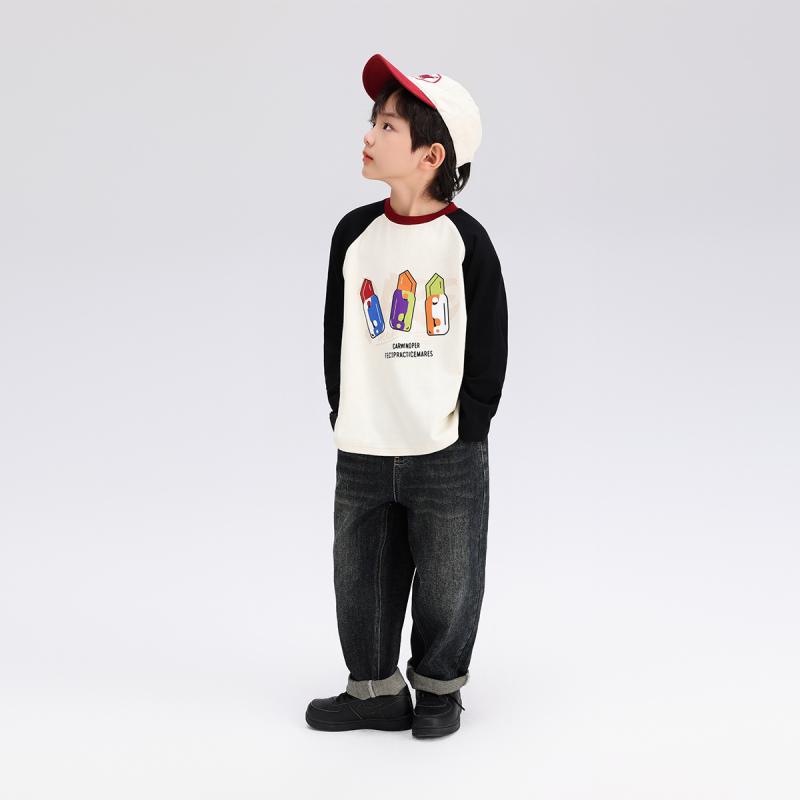 Tシャツ キッズ 男の子 長袖 子供服 トップス 落書き柄 プリント 切り替え コットン100％ 春秋 普段着 ..