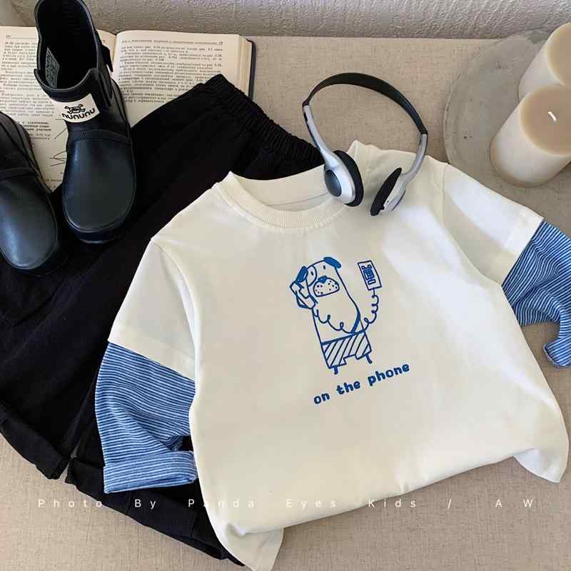 Tシャツ キッズ 男の子 長袖 トップス 春秋 子供服 韓国風 ゆったり 切り替え カットソー 綿100% 吸湿 ベージュ