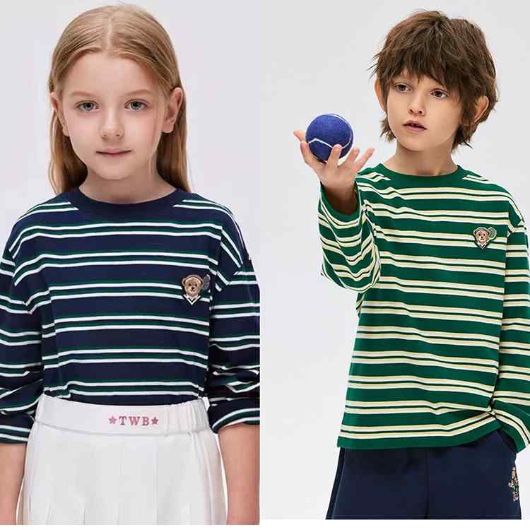 Tシャツ キッズ 男女兼用 子供服 長袖 トップス ボーダー柄 ラウンドネック 春秋 普段着 かわいい クマ プリント 緑 紺 綿100% 110cm 120cm 130cm 140cm 150cm 160cm(4)