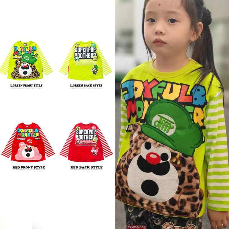 Tシャツ キッズ 長袖 春秋 子供服 帽子付き プリント 綿100％ 普段着 かわいい グリーン レッド 90 100 110 120 130 140(4)