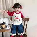 Tシャツ 女の子 春秋 長袖 トップス ベビー 子供服 かわいい 動物柄 カットソー 切り替え コットン100% 普段着(4)