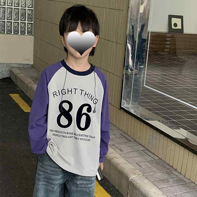 Tシャツ キッズ 長袖カットソー 春秋 子供服 トップス ボーイズ 男の子 120cm 130cm 140cm 綿100% 吸湿性 通気性 パープル 深緑 黒グレー