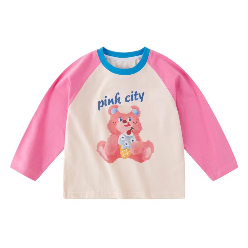 Tシャツ ベビー服 長袖 春秋 新生児 女児 トップス かわいい 綿100% ピンク系(4)