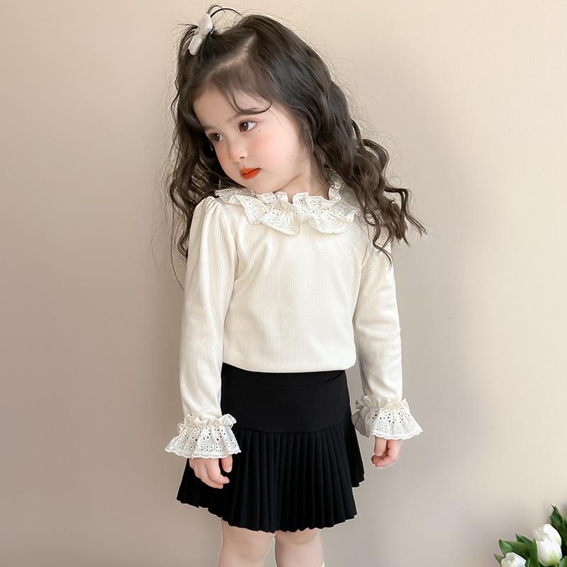 Tシャツ キッズ 女の子 長袖 子供服 綿 花柄 レース 春秋 トップス インナー かわいい ガールズ 女児 普段着 通園 通学(4)