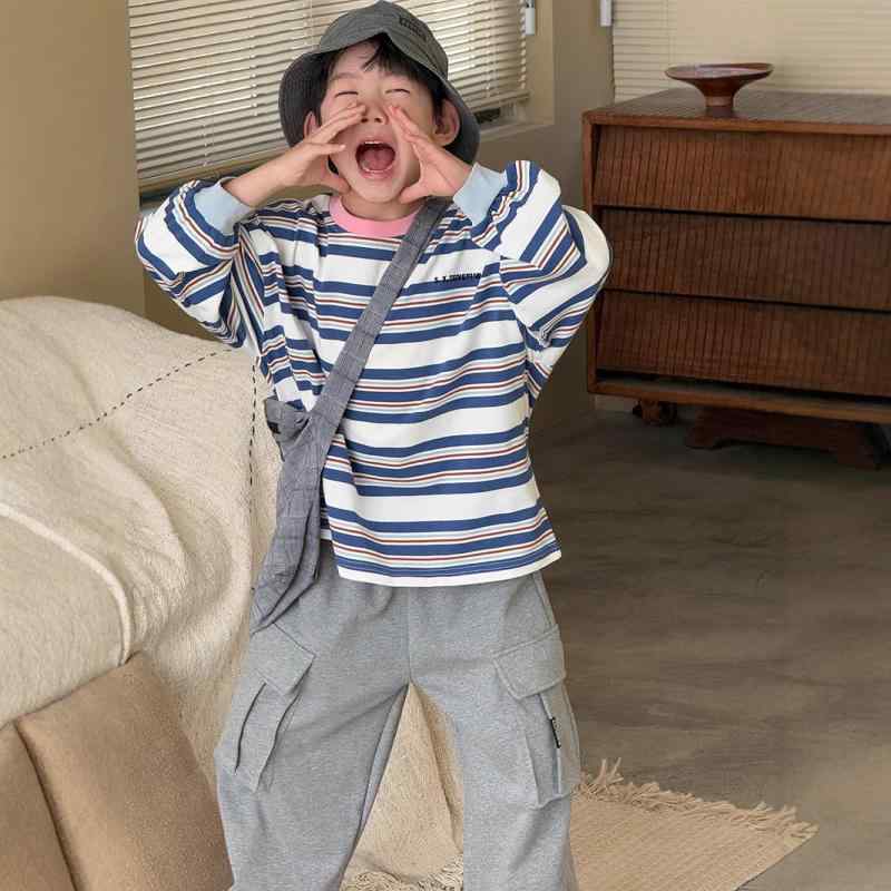 Tシャツ キッズ 女の子 長袖 トップス 子供 春秋 ボーダー柄 カットソー 普段着 部屋着 通園 通学 90cm..