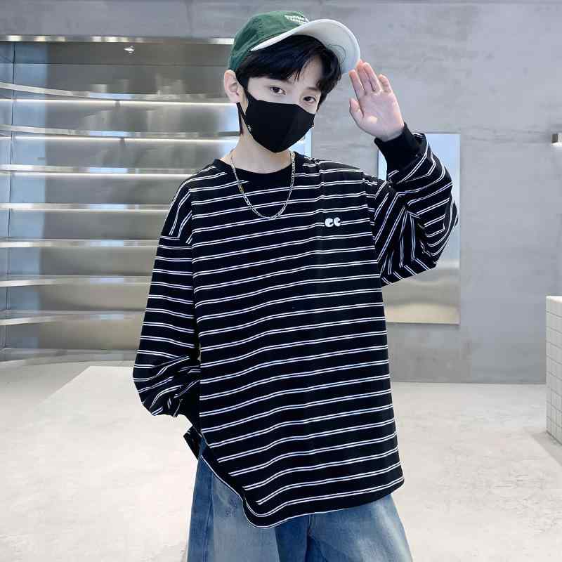 Tシャツ キッズ 男の子 ボーイズ 長袖 トップス ストライプ 綿100% 春秋 子供服 ゆったり 普段着 おしゃれ ブラック ホワイト 120cm 130cm 140cm 150cm 160cm 170cm(4)