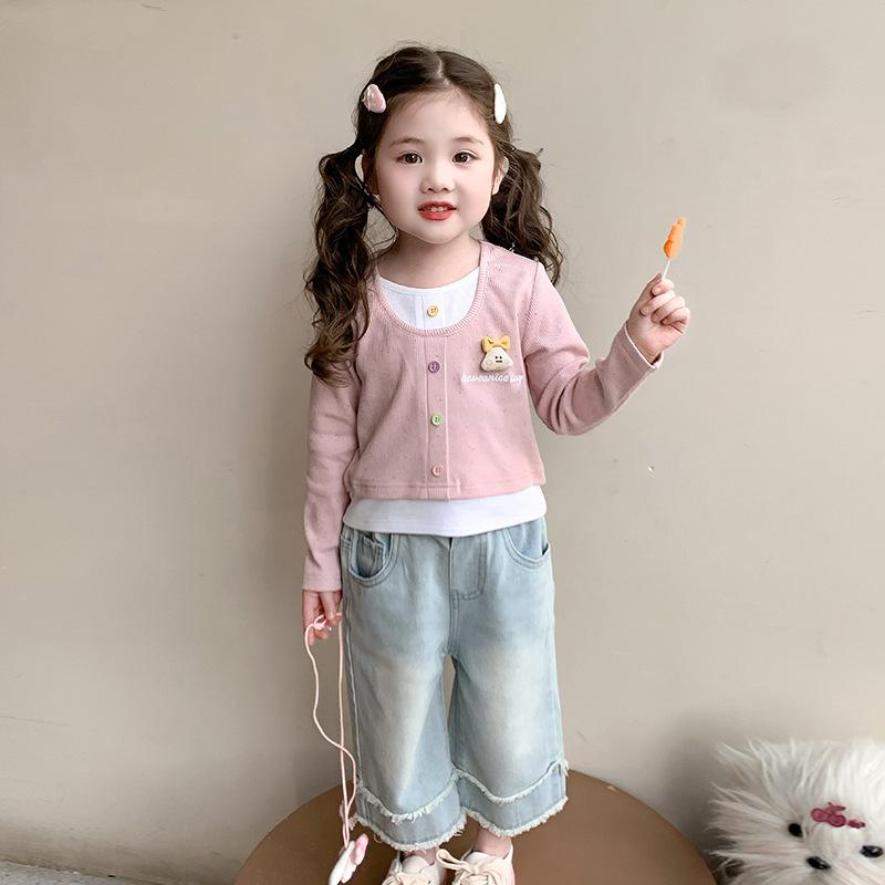 Tシャツ キッズ 長袖 春秋 子供服 女の子 かわいい カジュアル トップス カットソー 綿混 ピンク系 ブルー 90cm 100cm 110cm 120cm 130cm 140cm