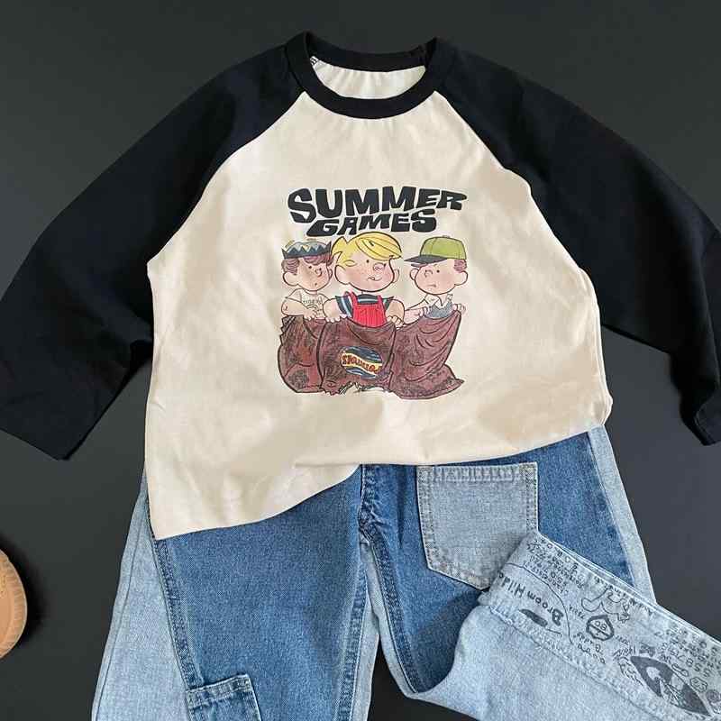 Tシャツ キッズ 男の子 子供服 長袖 トップス 綿100％ プリント 肩落ちデザイン 吸湿速乾 春秋 普段着 ..