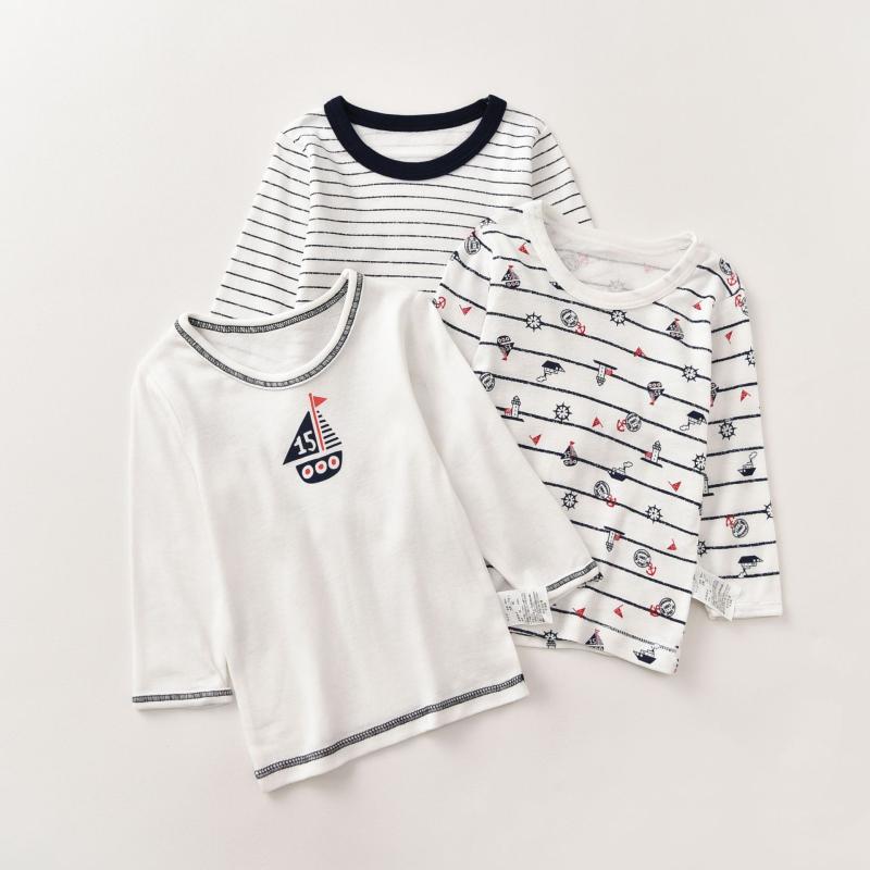 Tシャツ 男の子 子供 長袖 トップス パジャマ ルームウェア 綿100％ 春夏 秋冬 ストライプ 伸縮性 吸湿..