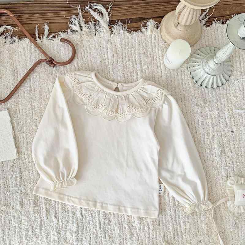 Tシャツ ベビー・キッズ 刺繍 襟付き 長袖 コットン100% 春秋 かわいい ナチュラル ベージュ系 73cm 80cm 90cm 100cm 110cm(x3)(4)