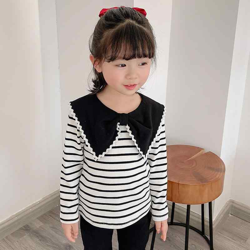 Tシャツ 女の子 長袖 ストライプ柄 襟付き トップス 子供服 ベビー服 柔らかい 綿 吸湿性 かわいい ピ..