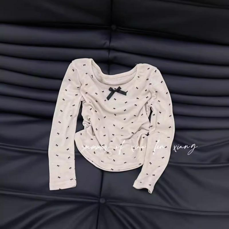 Tシャツ キッズ ガールズ 子供服 長袖 薄手 紫外線対策 接触冷感 ラウンドネック カットソー トップス かわいい 蝶結び 春夏 秋(4)