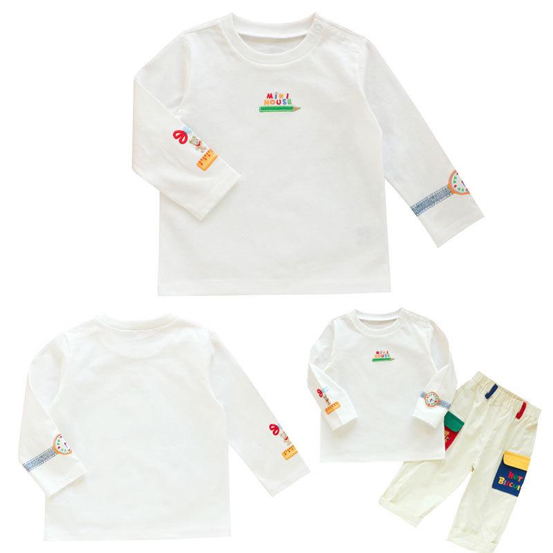 Tシャツ キッズ 男女兼用 子供服 長袖 トップス 日系 かわいい 小熊 時計 刺繍 綿100% 春秋 普段使い ..