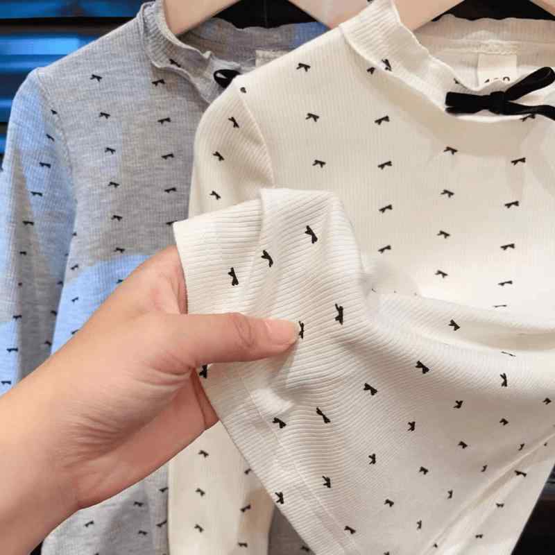 子供服 Tシャツ 長袖 春秋 女の子 カットソー トップス 綿 木耳フリル 蝶結び グレー 杏色 かわいい ガールズ キッズ 普段着 通園