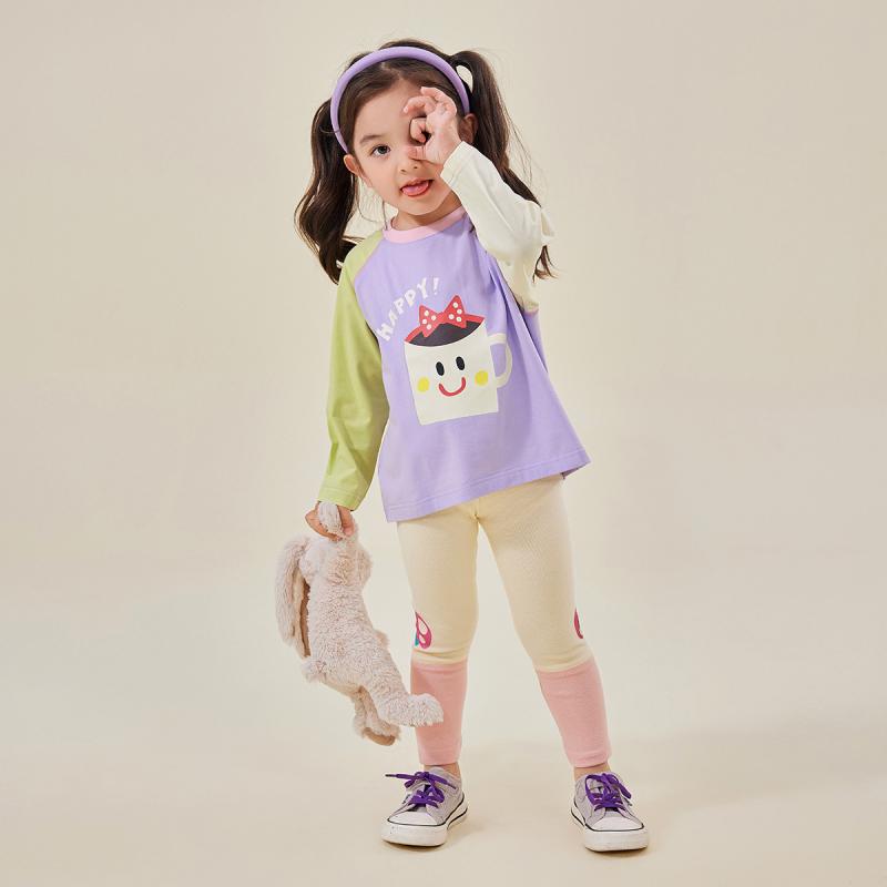 Tシャツ ガールズ ベビー キッズ 長袖 子供服 カットソー 綿混紡 秋冬 春秋 丸首 米白色 紫色 黒袖 ピンク袖 黄袖 藏青袖 紫袖 桃粉袖 グレー 浅紫色 73cm 80cm 90cm 100cm 110cm 120cm 130cm 140cm