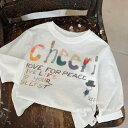 子供用Tシャツ 長袖 男女兼用 コットン100% アルファベット柄 プリント 普段着 ルームウェア ホワイト(4)