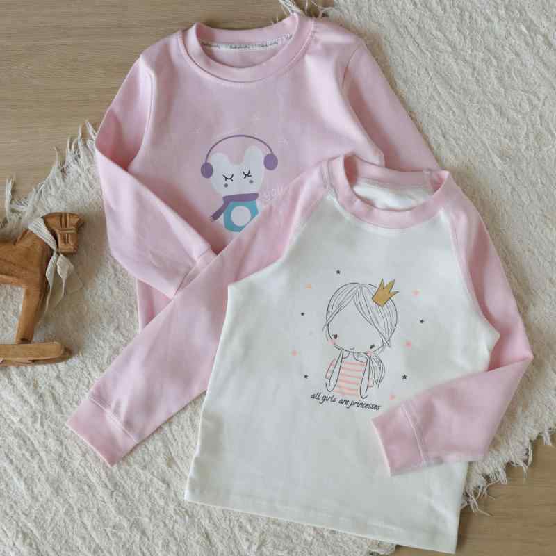 子供用Tシャツ 女の子 長袖トップス 丸首 かわいい猫柄プリント 春秋 吸湿速乾 普段着 通園着(4)