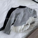 Tシャツ キッズ 女の子 長袖 レース 春秋 トップス 子供服 カットソー 綿100% かわいい おしゃれ 普段着 通学着 グレー ブラック(4)