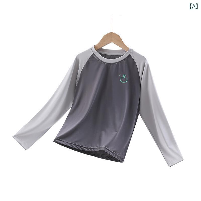 Tシャツ キッズ 男の子 長袖 速乾 スポーツウェア トップス 軽量 薄手 トレーニングウェア 紫外線対策 ..