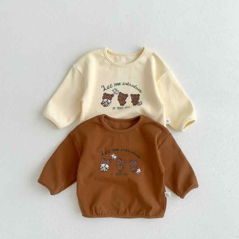 Tシャツ ベビー 長袖 春秋 韓国風 くま柄プリント コットン トップス 杏色 コーヒー色 66cm 73cm 80cm ..