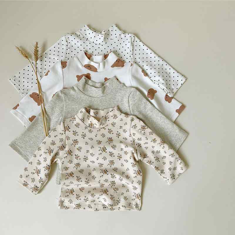子供服 Tシャツ 長袖 秋冬 保温 トップス 男女兼用 ベビー カットソー インナーシャツ 花柄 ドット柄 ..