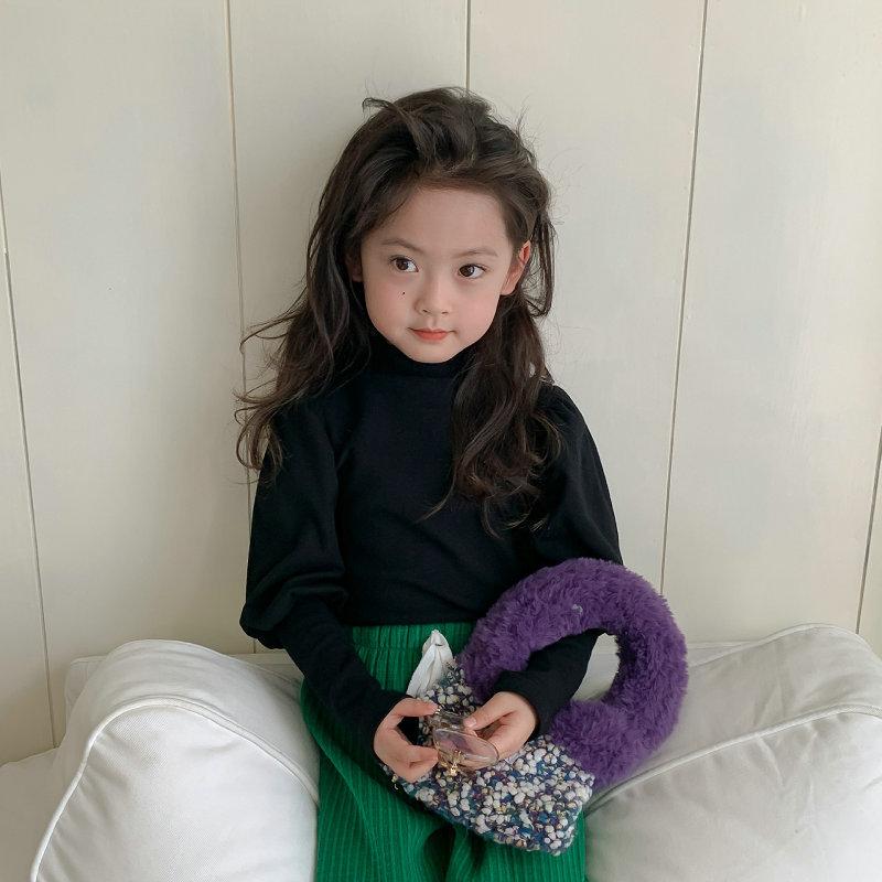 子供服 カットソー 女児 長袖Tシャツ ハーフネック パフスリーブ 無地 トップス 春秋 B類 コットン100% かわいい 普段使い 95cm 100cm 105cm 110cm 115cm 120cm 130cm(4)