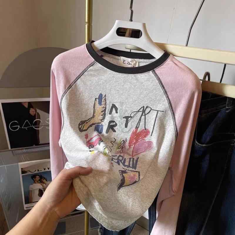 Tシャツ ガールズ 春物 長袖 トップス 子供服 女の子 落書き プリント 普段着 通学着 120cm 130cm 140c..