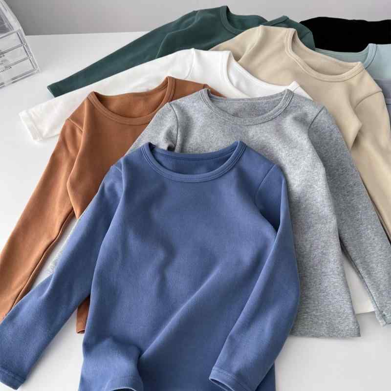 Tシャツ キッズ 子供用 長袖 トップス カットソー 綿100% あったかインナー 無地 黒 白 緑 ブラウン グ..