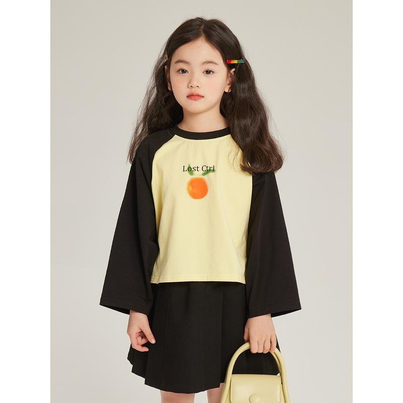 Tシャツ ガールズ 春秋 子供服 カジュアル 長袖 トップス カットソー 大童 女の子 女児 ラウンドネック..